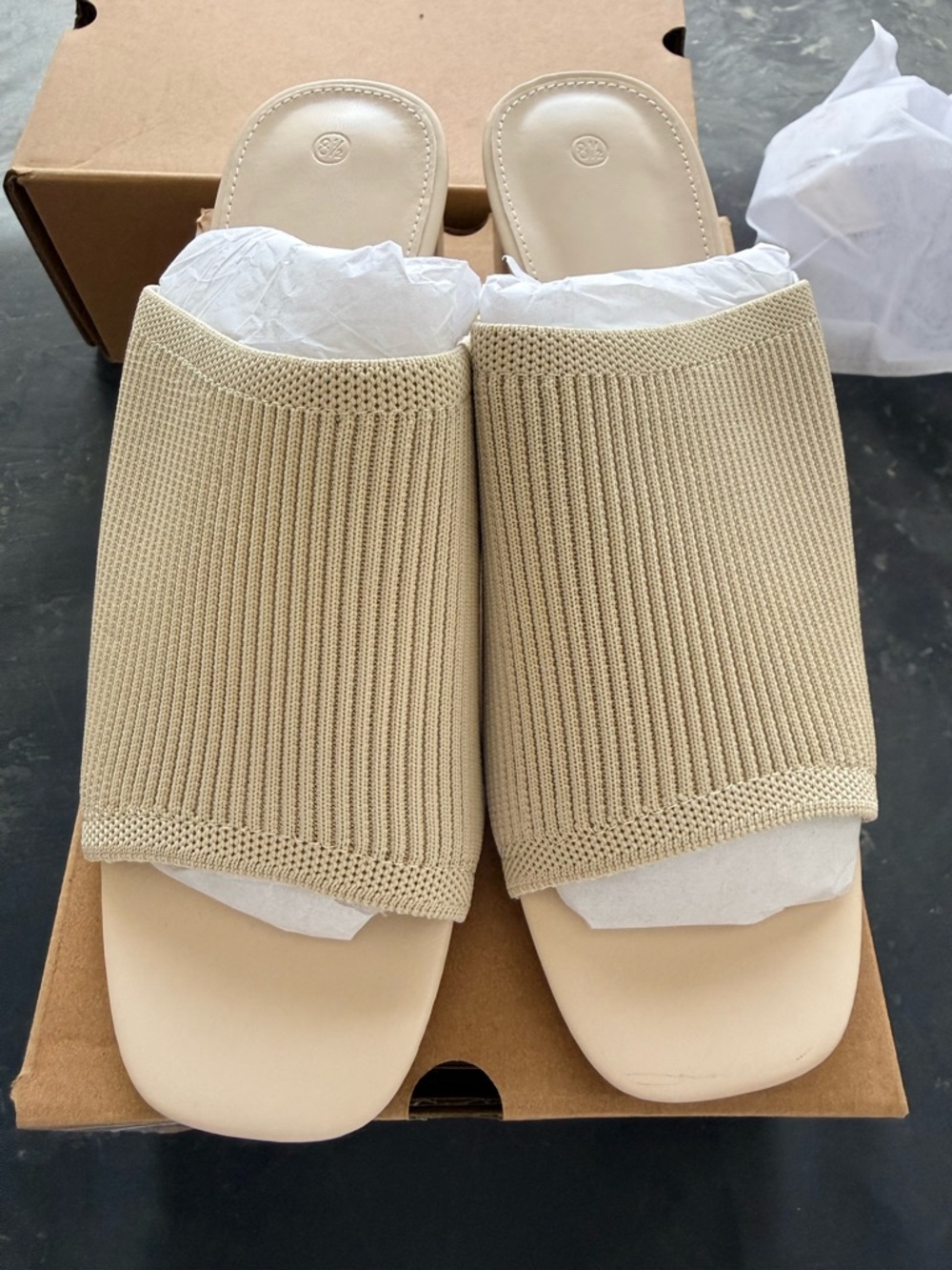 Beige Knit Slide Sandals